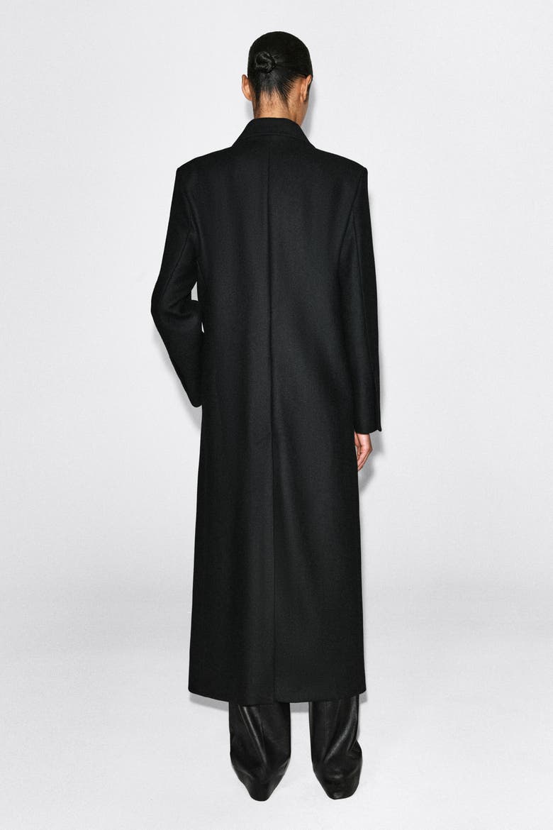 Tailored Wool-Blend Double-Breasted Coat, Alternate, color, BLACK