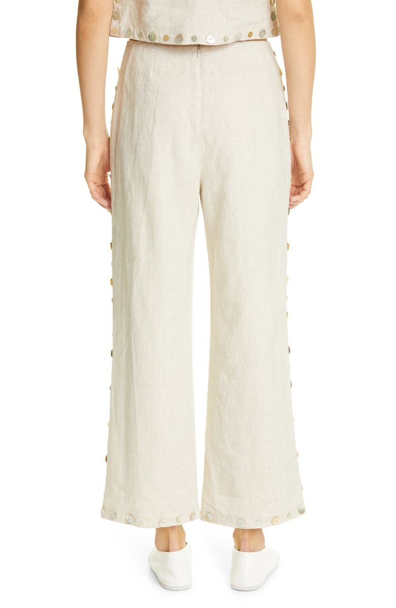 STAUD Ravella Button Trim Linen Pants, Alternate, color, 