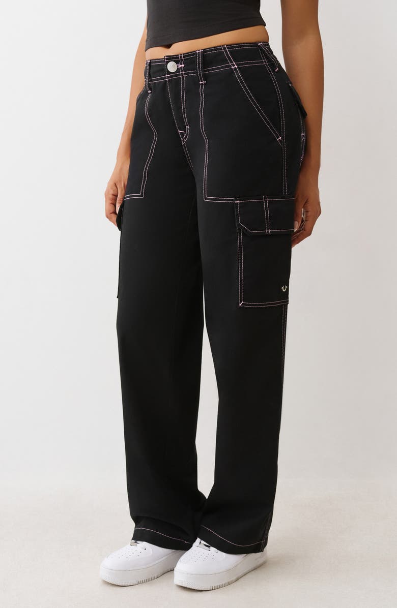 True Religion Cargo Pants, Alternate, color, Jet Black/ Moonlite Mauve