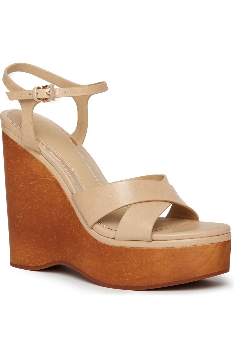 PAIGE Harlow Ankle Strap Platform Wedge Sandal, Main, color, Latte