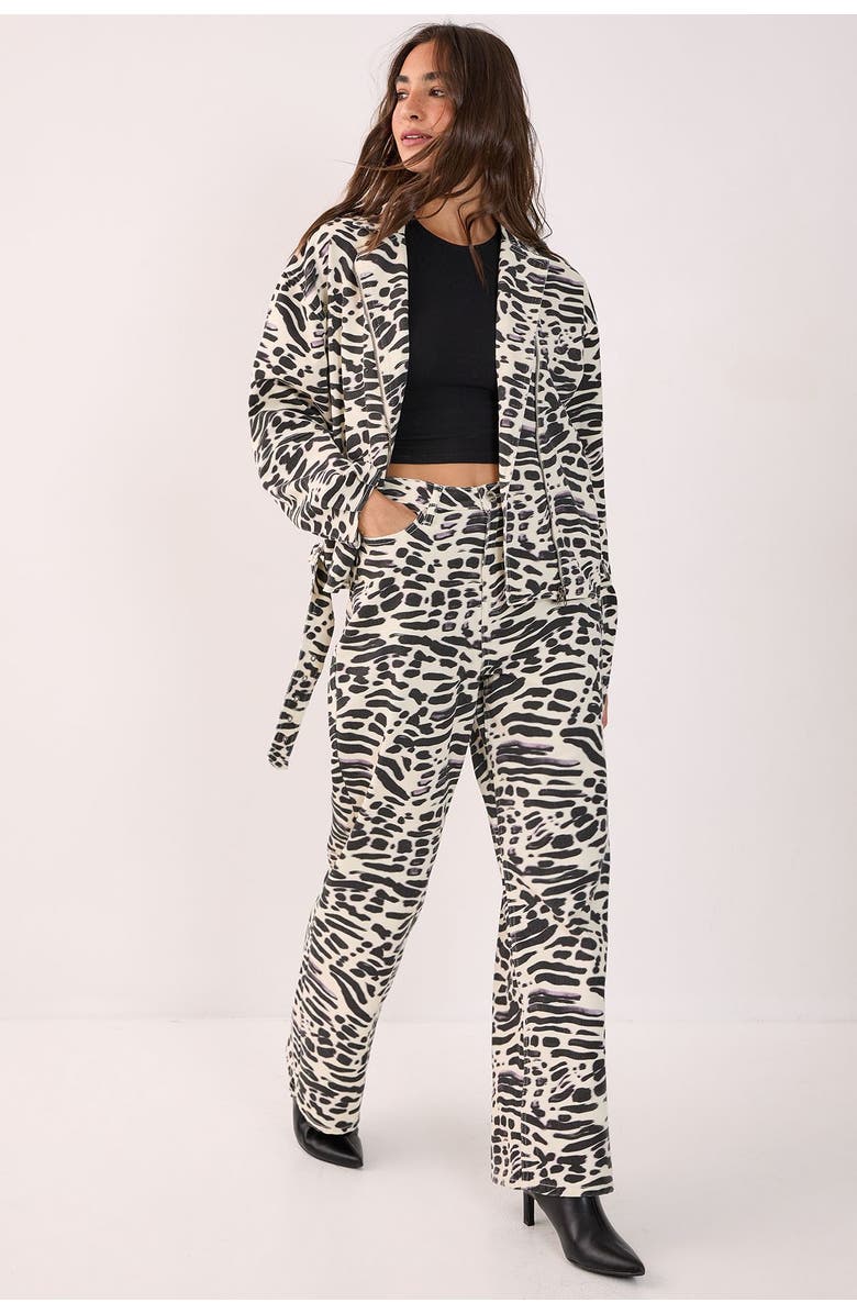 NASTY GAL Denim Animal Print Biker Jacket, Alternate, color, White