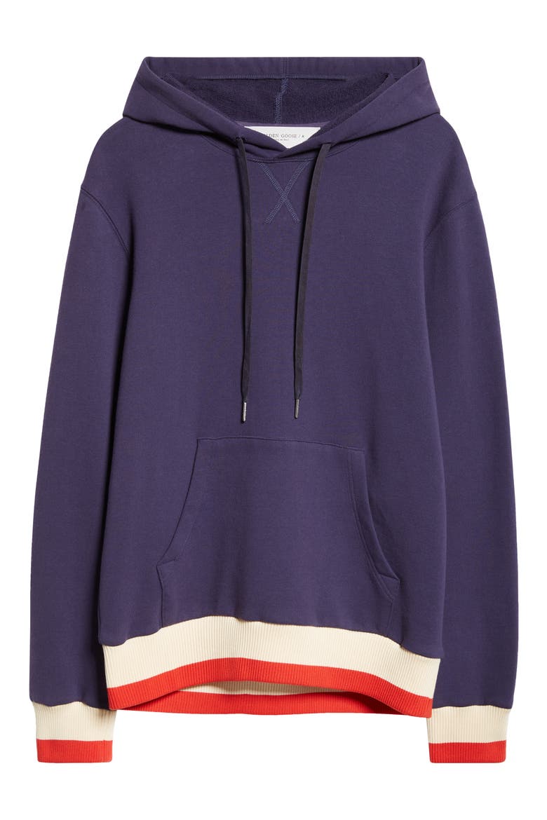 Journey Stripe Trim Graphic Hoodie, Alternate, color, ECLIPSE/ HERITAGE WHITE/ RED