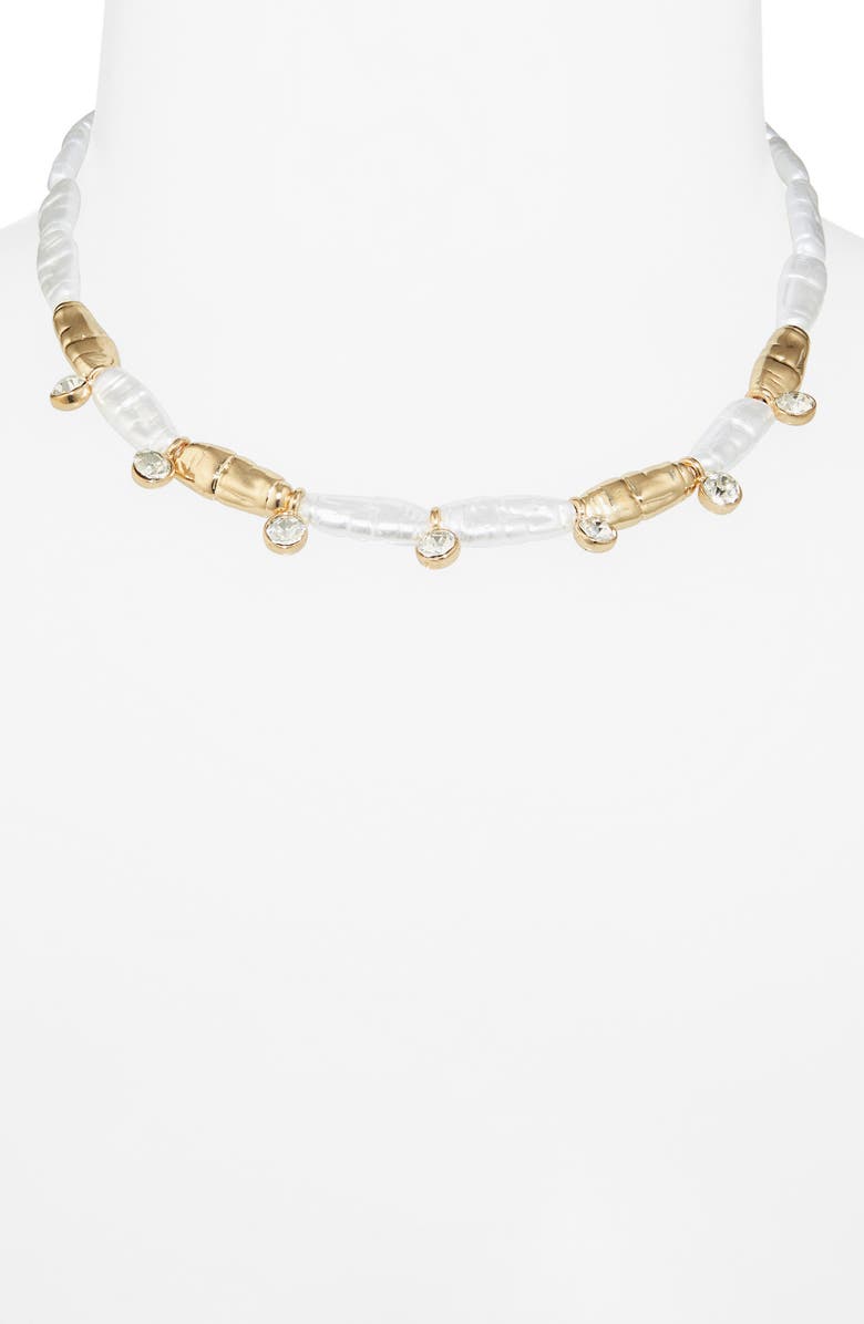 NORDSTROM RACK Stick Faux Pearl Collar Necklace, Alternate, color, Clear- White- Gold