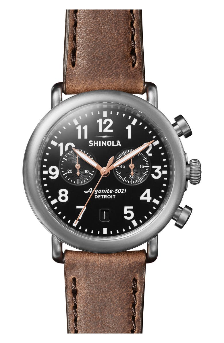Shinola The Runwell Chronograph Leather Strap Watch, 41mm, Main, color, 