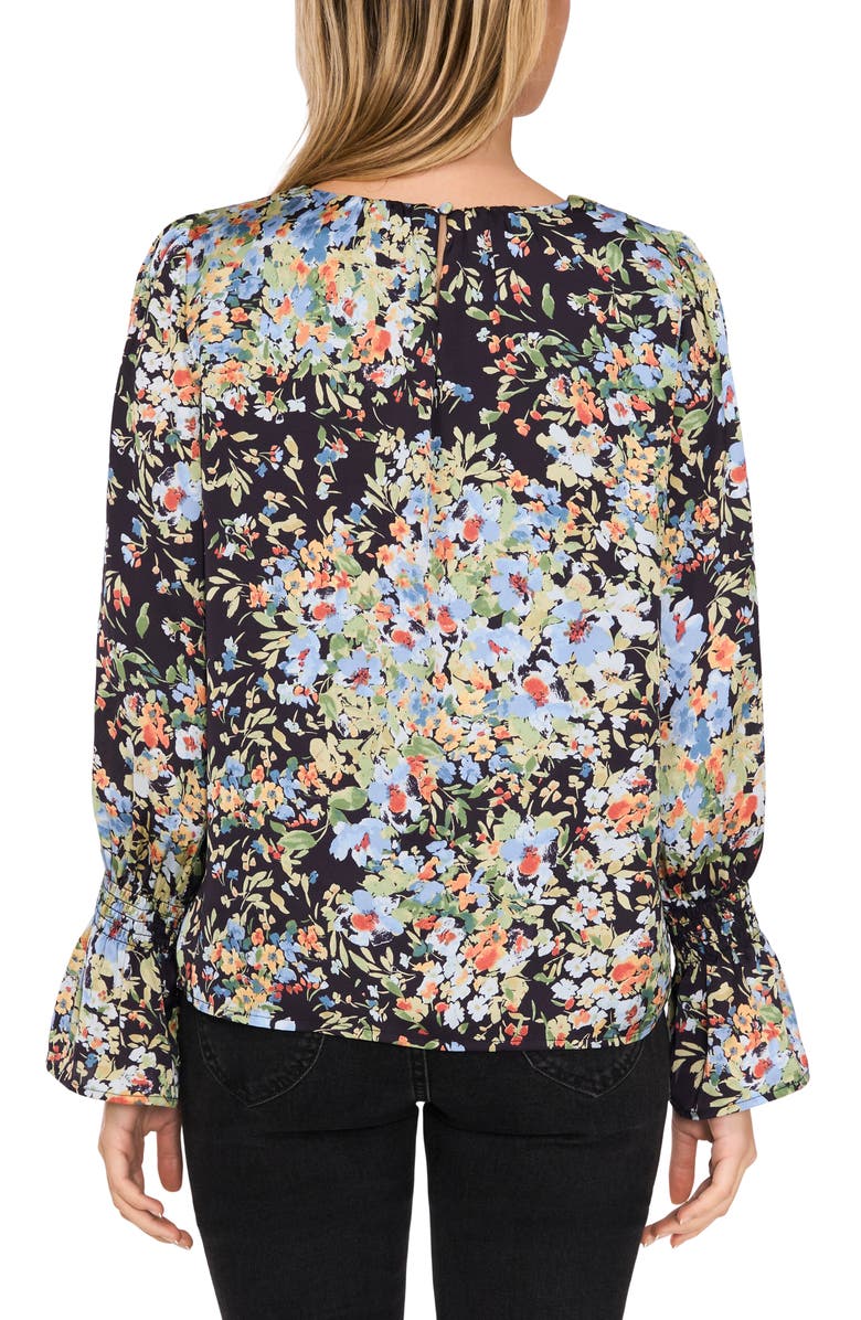 CeCe Floral Ruffle Cuff Charmeuse Top, Alternate, color, 