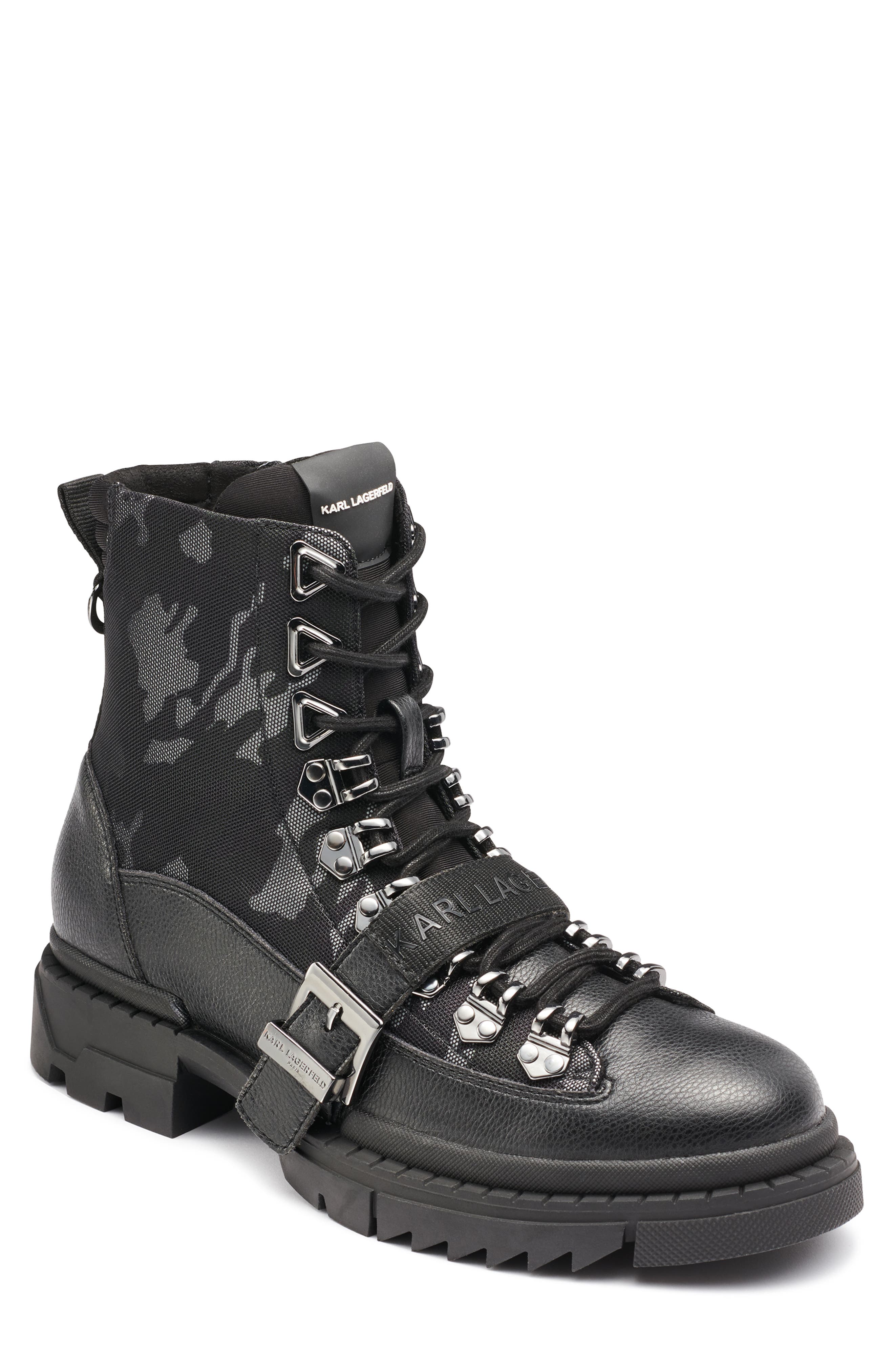 KARL LAGERFELD PARIS Leather & Nylon Combat Boot