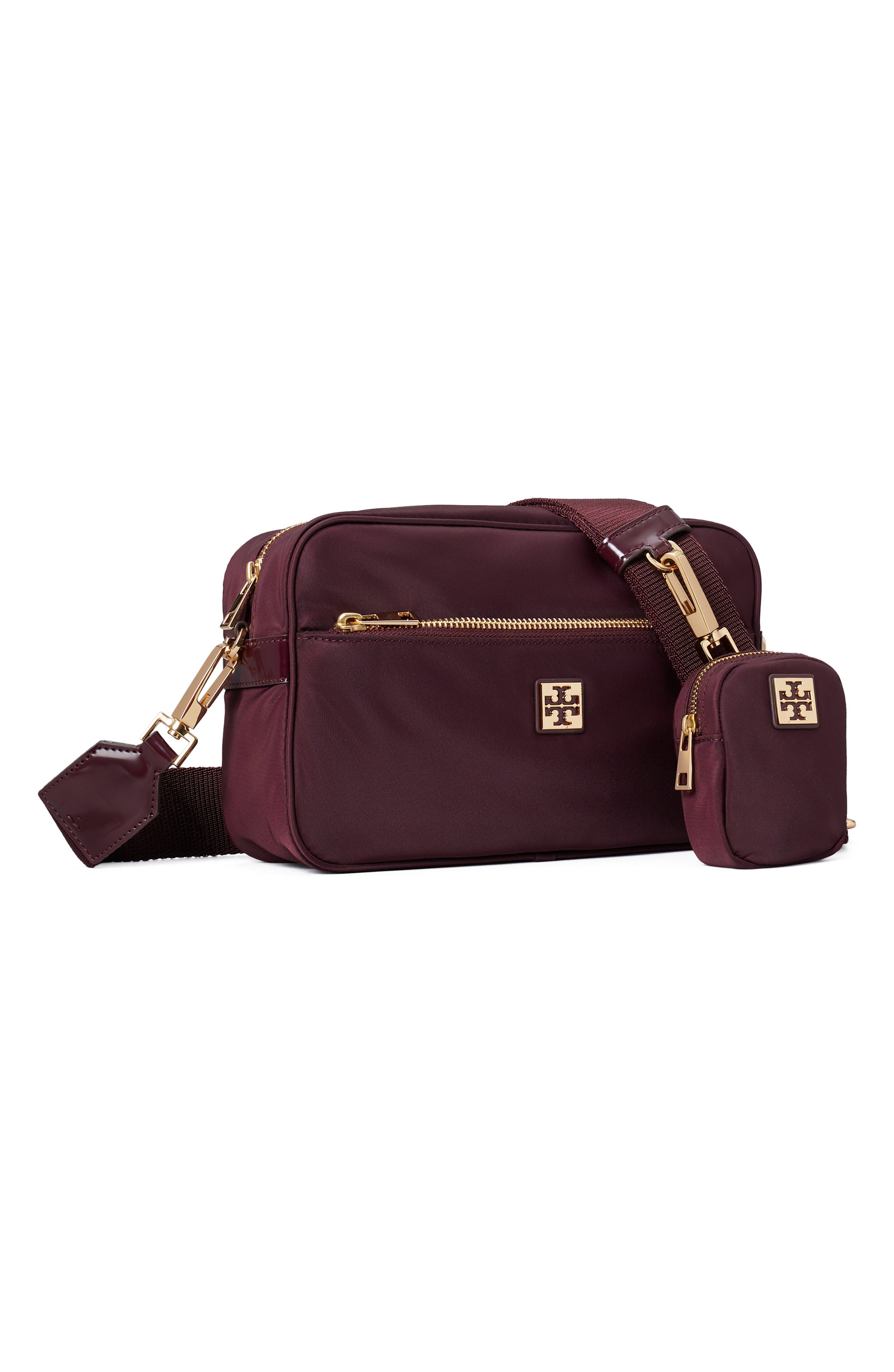 Virgina Nylon Shoulder Bag, Alternate, color, DARK CARMINE