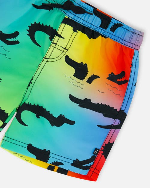 Deux Par Deux Little Boy's Printed Boardshorts Multicolored Crocodile In Multicolored Crocodile