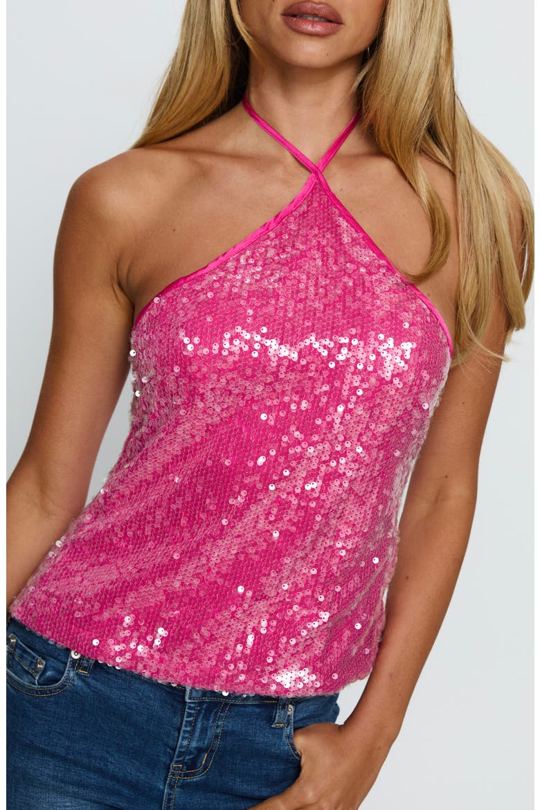 Sun Salutations Sequin Halter Top, Alternate, color, PINK