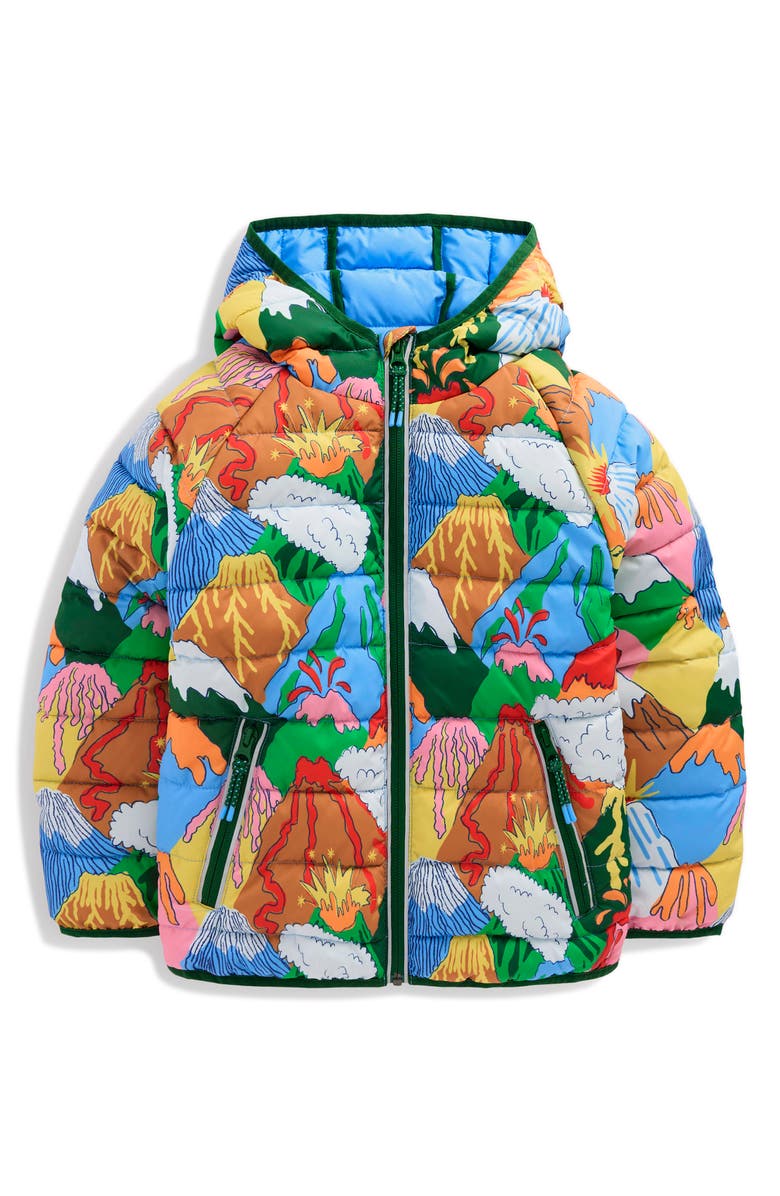 Mini Boden Kids' Pack Away Puffer Jacket, Main, color, Multi Volcanoes