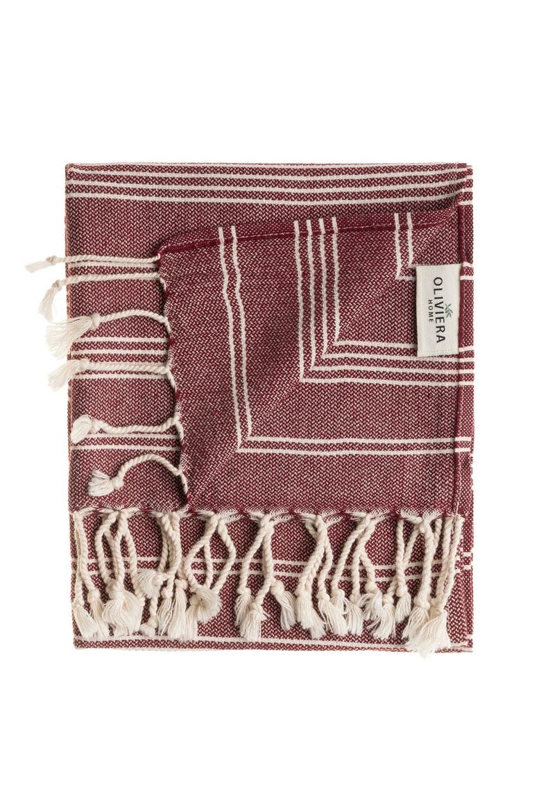 Essential Stripe Turkish Cotton Bath Towel, Alternate, color, Burgundy