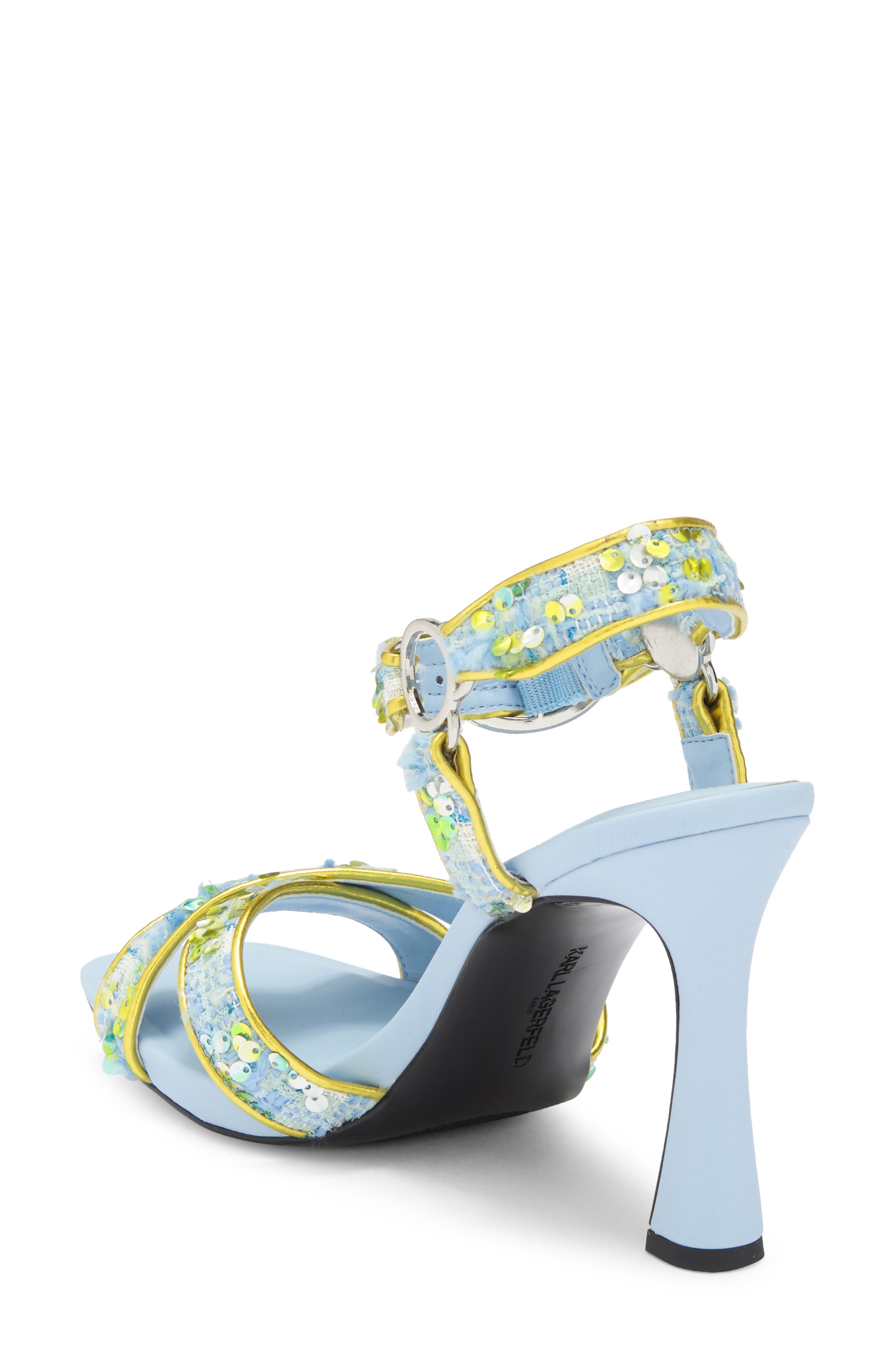 KARL LAGERFELD PARIS Daelin Ankle Strap Sandal, Alternate, color, Blue/ Lime