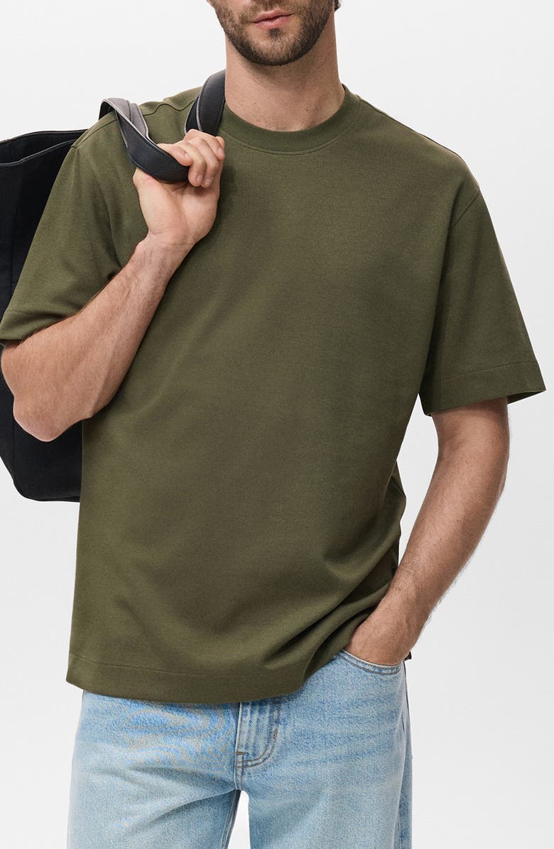 MANGO Relaxed Fit Heavyweight Cotton Blend T-Shirt, Main, color, Khaki Green