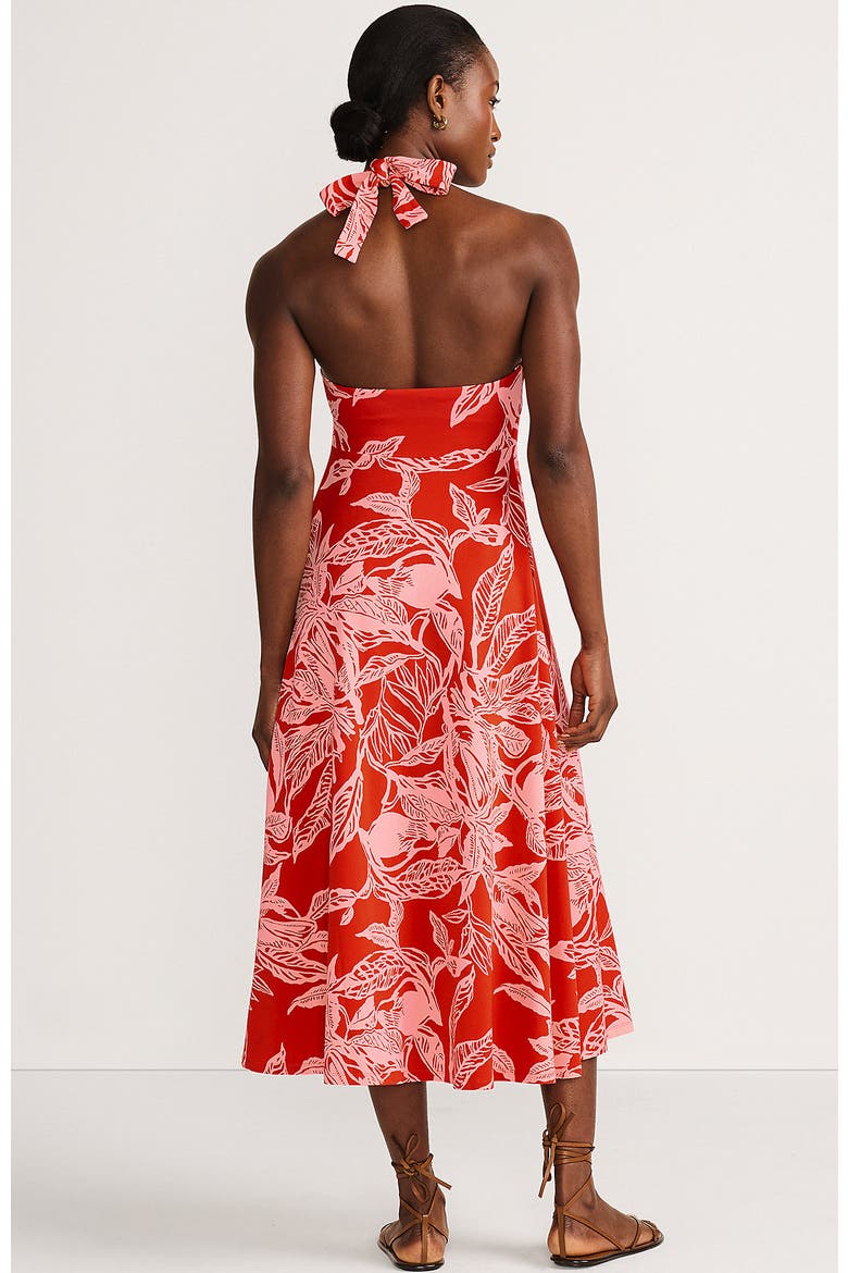 Cotton Modal Halter Midi Dress, Alternate, color, Mandarin Orange Etched Leaves