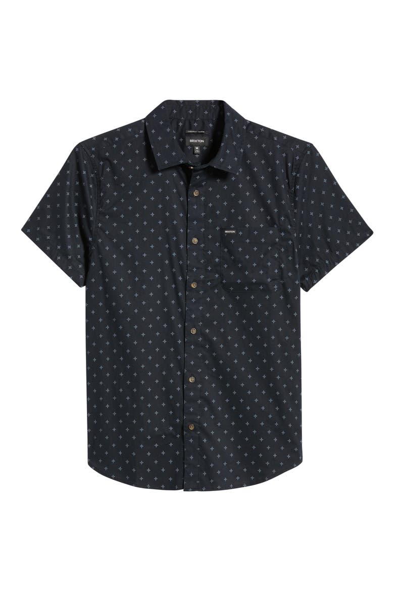 Charter Print Short Sleeve Button-Up Shirt, Alternate, color, BLACK/FUTURE GREY DIAMOND TILE