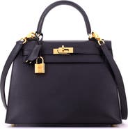 Pre-Owned Hermes Kelly Handbag Black Epsom with Gold Hardware 25