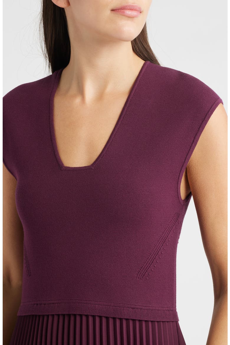 Flissani Pleated Mixed Media A-Line Dress, Alternate, color, DK PRPLE