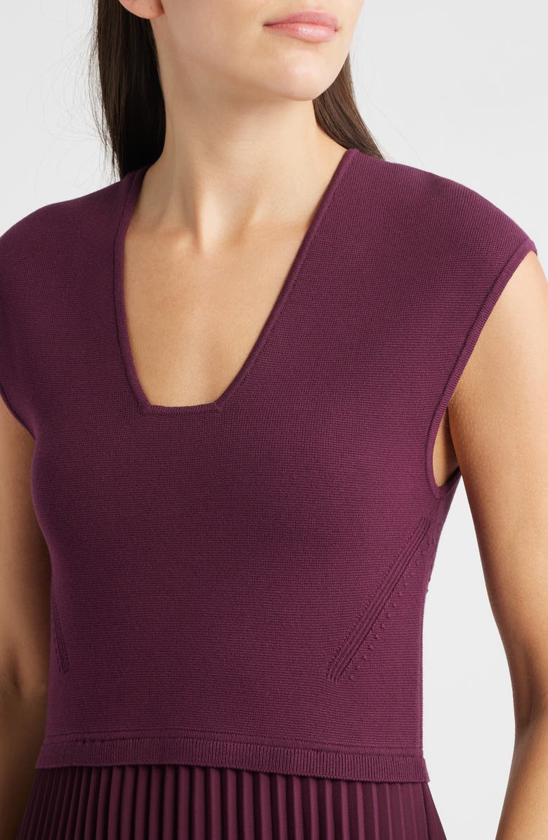 BOSS Flissani Pleated Mixed Media A-Line Dress, Alternate, color, Soft Vermillion