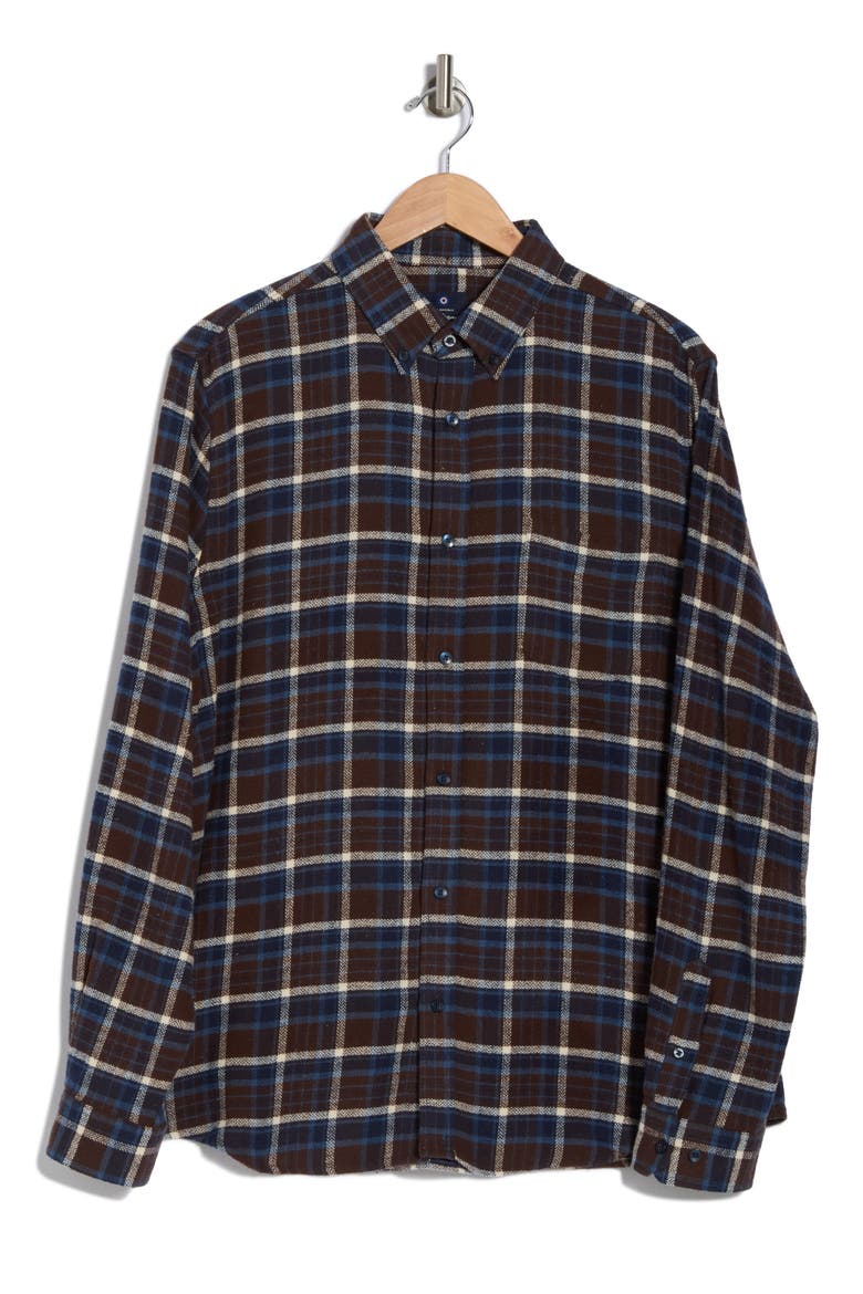 Herringbone Plaid Flannel Button-Up Shirt, Alternate, color, DARK CHOCOLATE