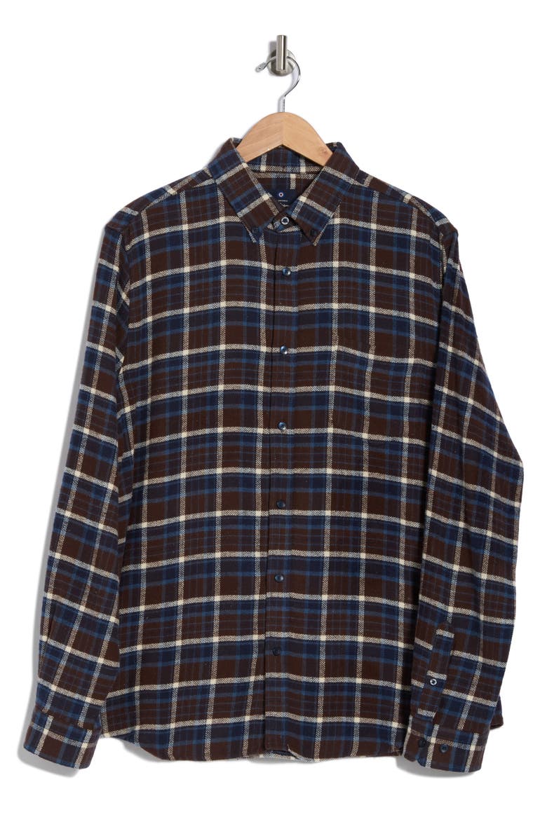 Ben Sherman Herringbone Plaid Flannel Button-Up Shirt, Alternate, color, Dark Chocolate
