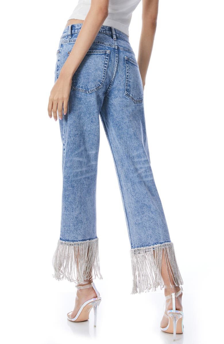 Alice + Olivia Amazing Rhinestone Hem High Waist Jeans, Alternate, color, 