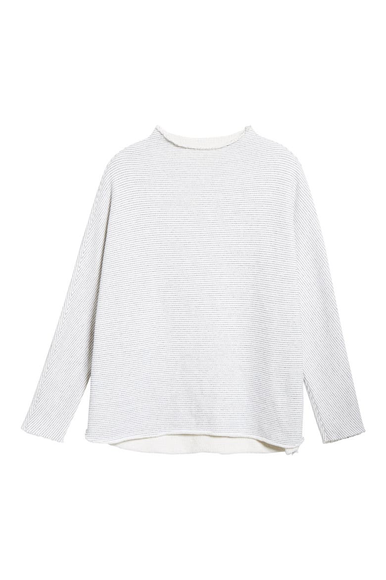 Effie Funnel Neck Capelet Sweatshirt, Alternate, color, WHITE/ NAVY MELANGE STRIPE