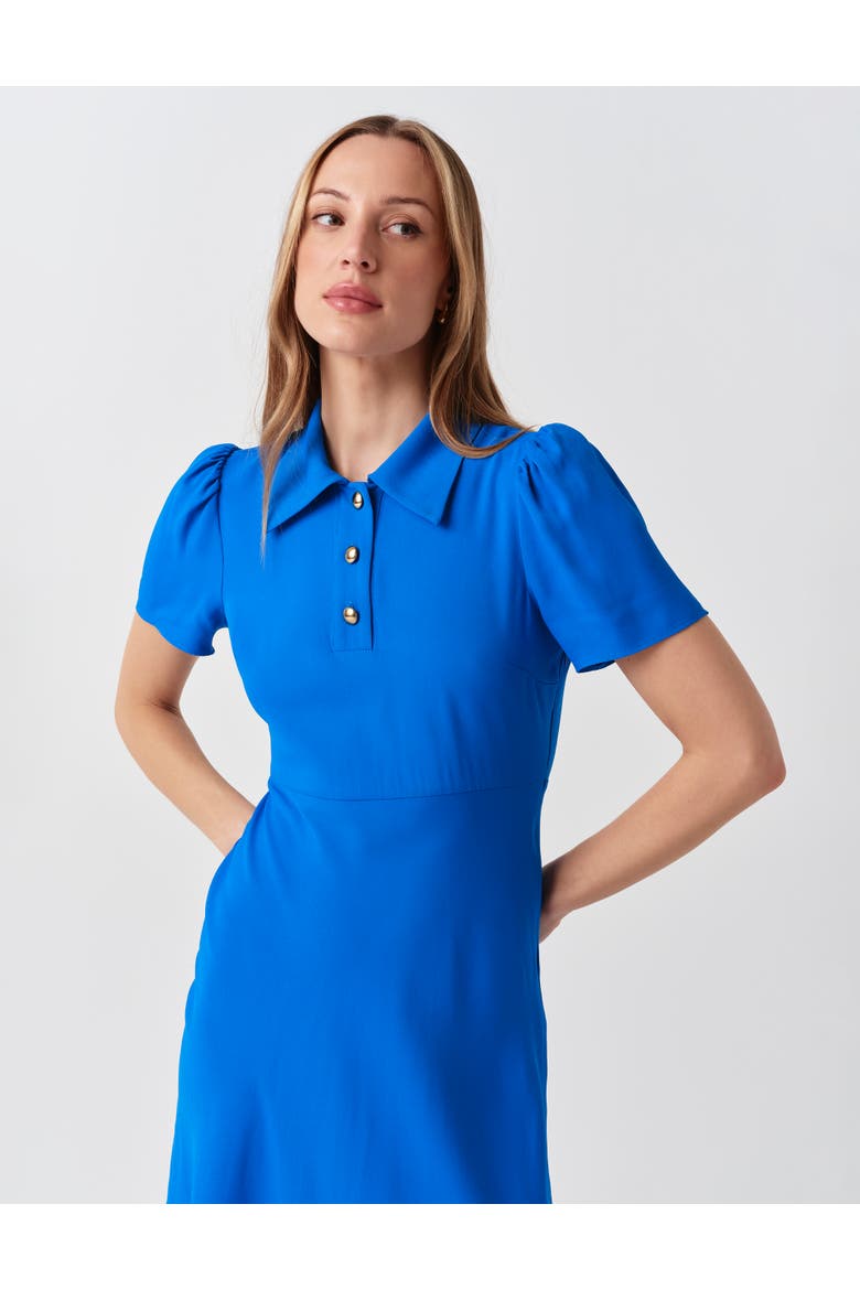 Verity Crepe Puff Sleeve Midi Dress, Alternate, color, Blue