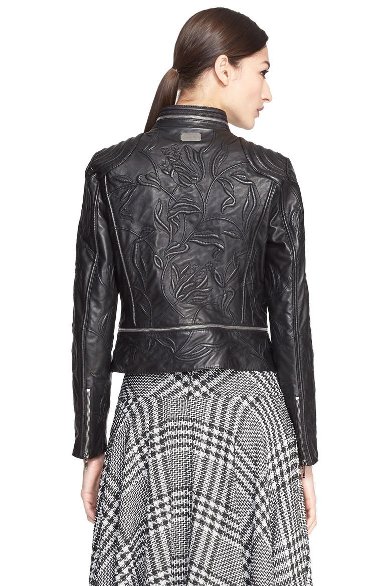 Embossed Lambskin Leather Jacket, Alternate, color, BLACK