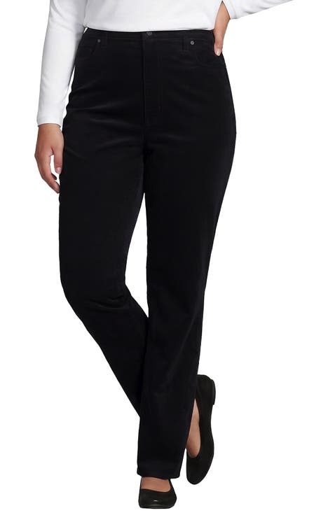 Fine Wale Embroidery Corduroy High Rise Straight Leg Pants
