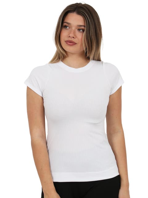Basic Ribbed Knit Round Neck Short Sleeve Top