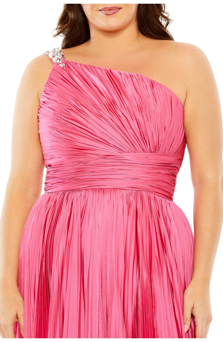 Mac Duggal One Shoulder Embellished Pleated Sleeveless Gown, Alternate, color, Hot Pink