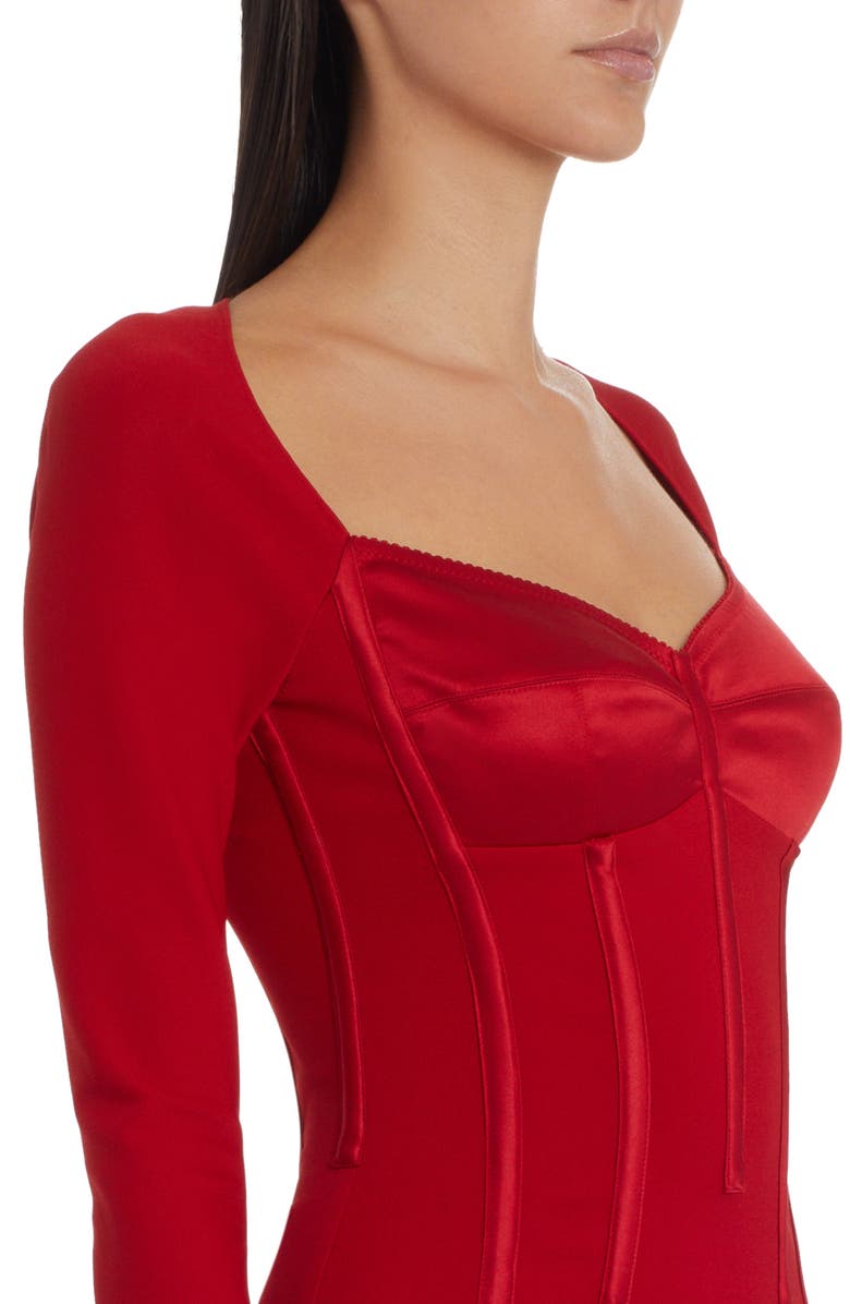 Dolce&Gabbana Mixed Media Long Sleeve Corset Dress, Alternate, color, 