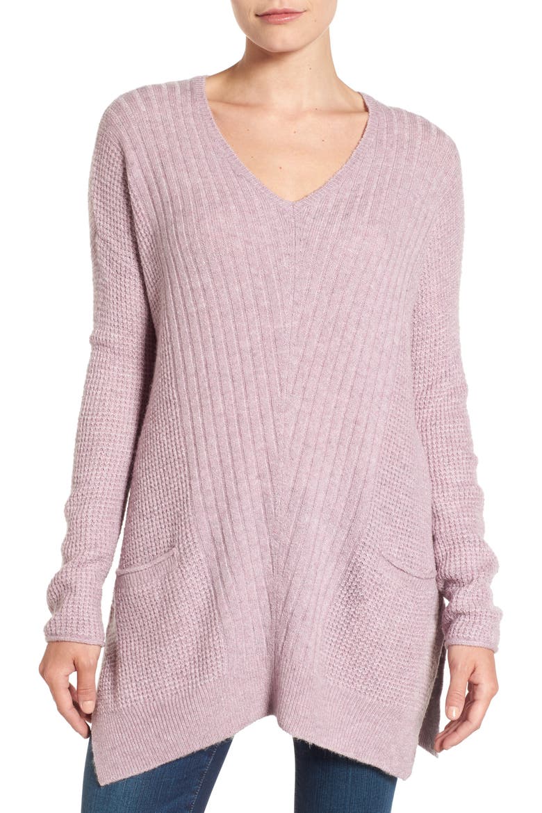 Long Shark Bite Hem Sweater, Alternate, color, HEATHER PURPLE MORN