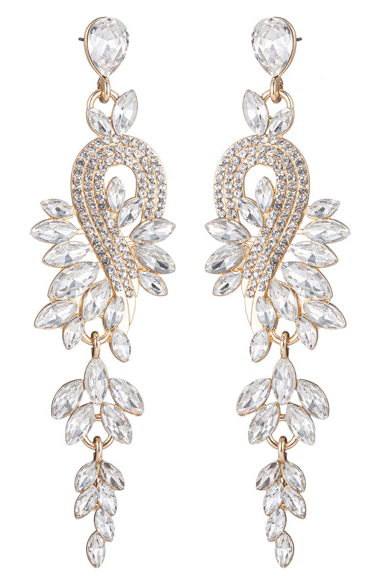 EYE CANDY LOS ANGELES Gardena Drao Crystal Statement Earrings, Main, color, Gold