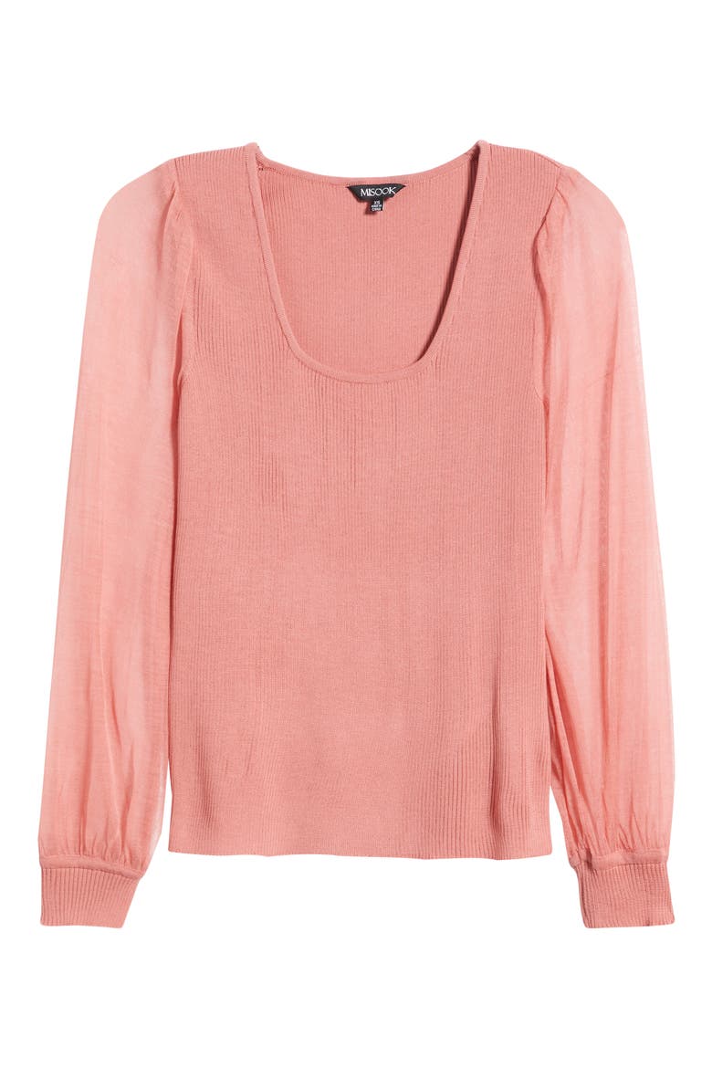 Puff Sleeve Rib Top, Alternate, color, HONEY SUCKLE