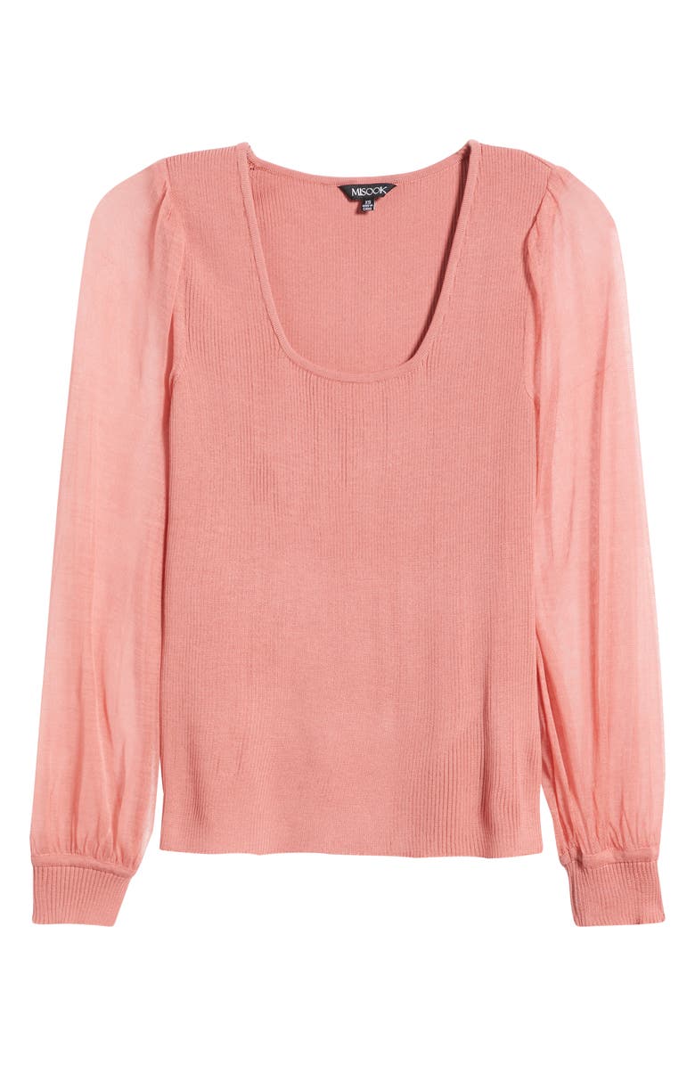 Misook Puff Sleeve Rib Top, Alternate, color, Honey Suckle