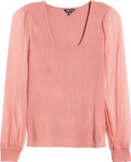 Misook Puff Sleeve Rib Top