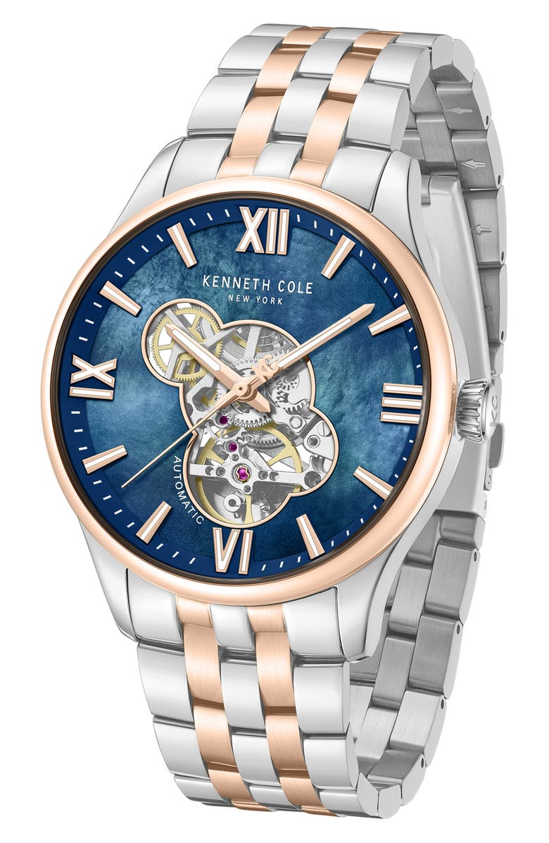 Kenneth Cole New York Varick Open Heart Automatic Bracelet Watch, 43mm, Alternate, color, Silver Multi