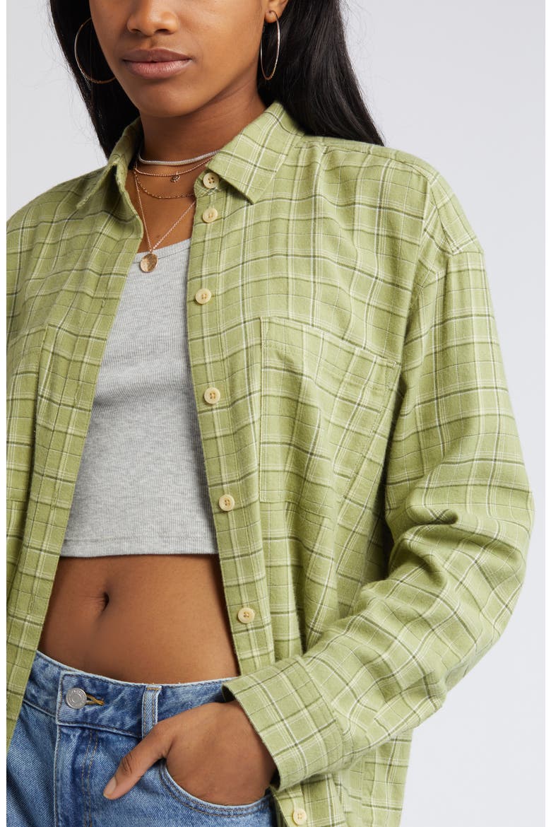 Plaid Oversize Cotton Flannel Button-Up Shirt, Alternate, color, OLIVE TONAL PLAID