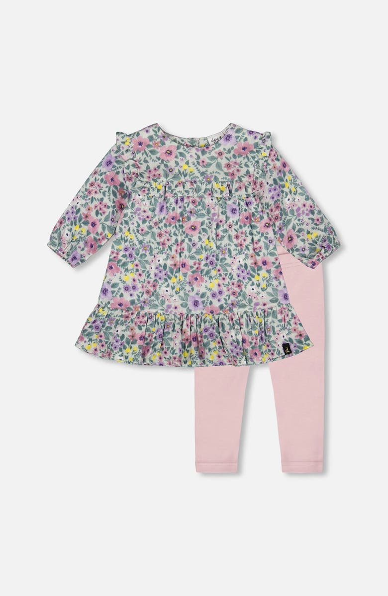 Deux par Deux Muslin Dress and Solid Leggings Set, Main, color, 