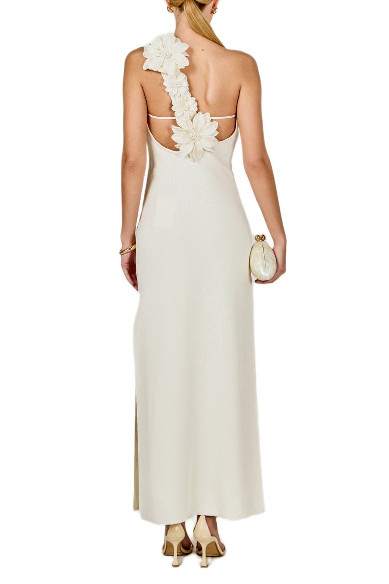 Flower One-Shoulder Knit Maxi Dress, Alternate, color, OFF WHITE