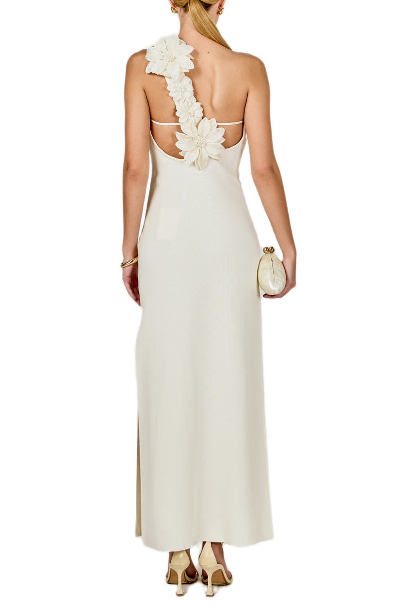 Endless Rose Flower One-Shoulder Knit Maxi Dress, Alternate, color, Off White