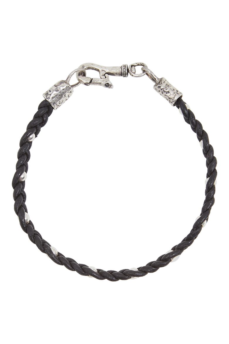 Men's Leather & Sterling Silver Bracelet, Main, color, SILVER