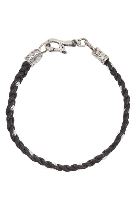 Men's Leather & Sterling Silver Bracelet