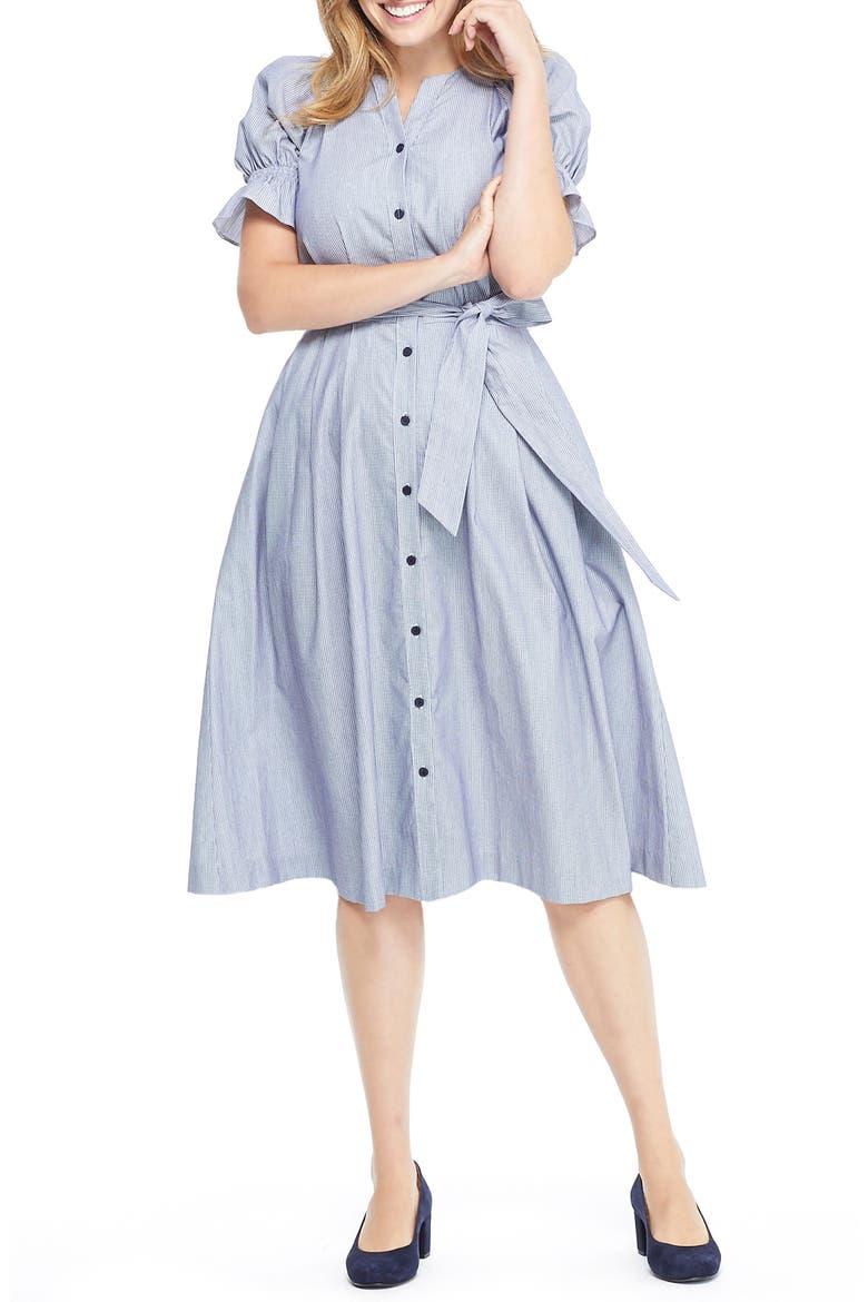 Daisy Cotton Dobby Shirtdress, Main, color, BLUE/ WHITE