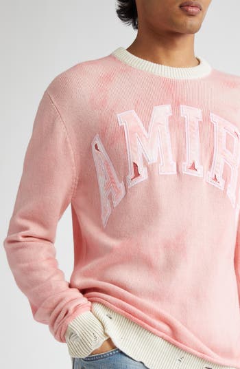 Logo Appliqué Distressed Cashmere Crewneck Sweater