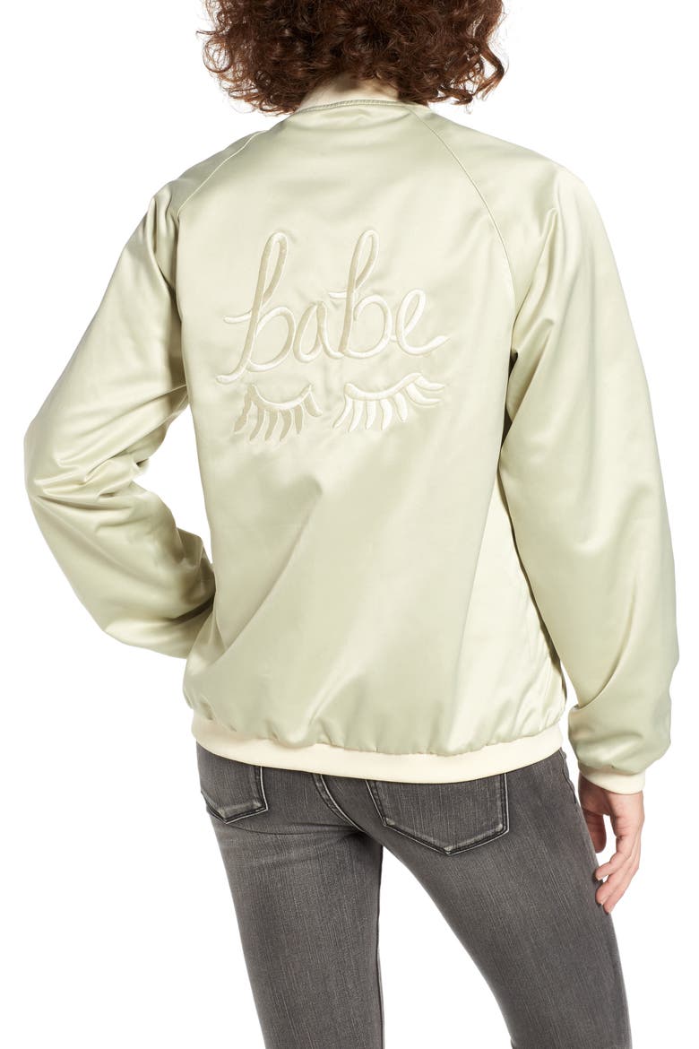 The Style Club Babe Bomber Jacket, Alternate, color, OLIVE/ CREAM