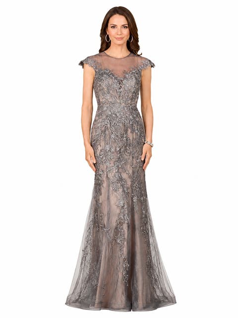 Sheath Lace Gown with Cap Sleeves
