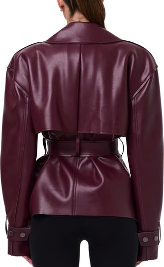 Faux Leather Crop Trench Coat