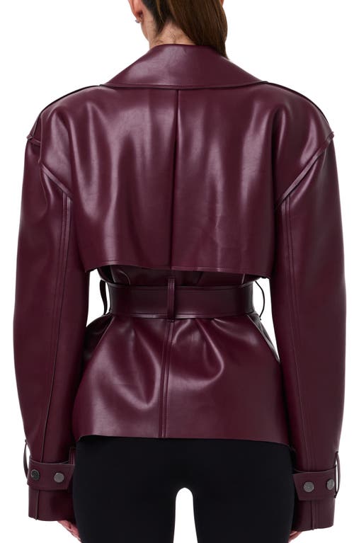 Naked Wardrobe Faux Leather Crop Trench Coat In Burgundy